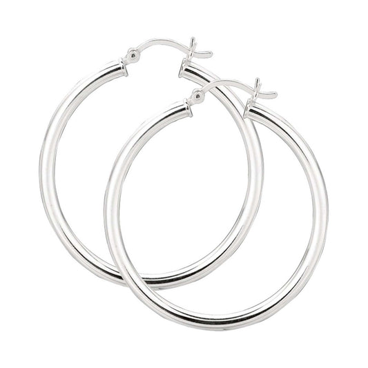 STERLING SILVER 3X30MM HOOP EARRINGS