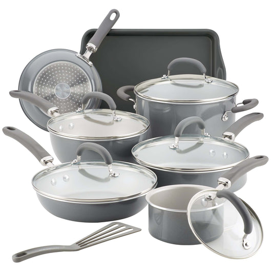 CREATE DELICIOUS 13PC ENAMELED ALUMINUM COOKWARE SHIMMER