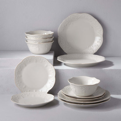 FRENCH PERLE 12PC DINNERWARE SET WHITE