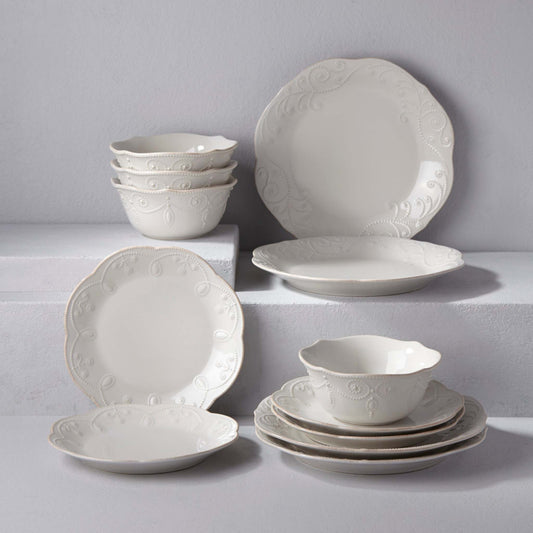 FRENCH PERLE 12PC DINNERWARE SET WHITE