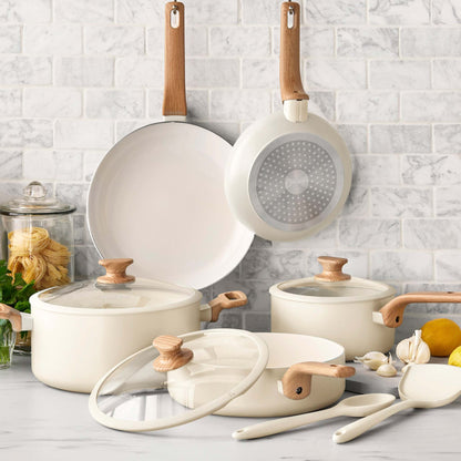 ESSENCE CERAMIC NONSTICK 10PC COOKWARE SET CREAM