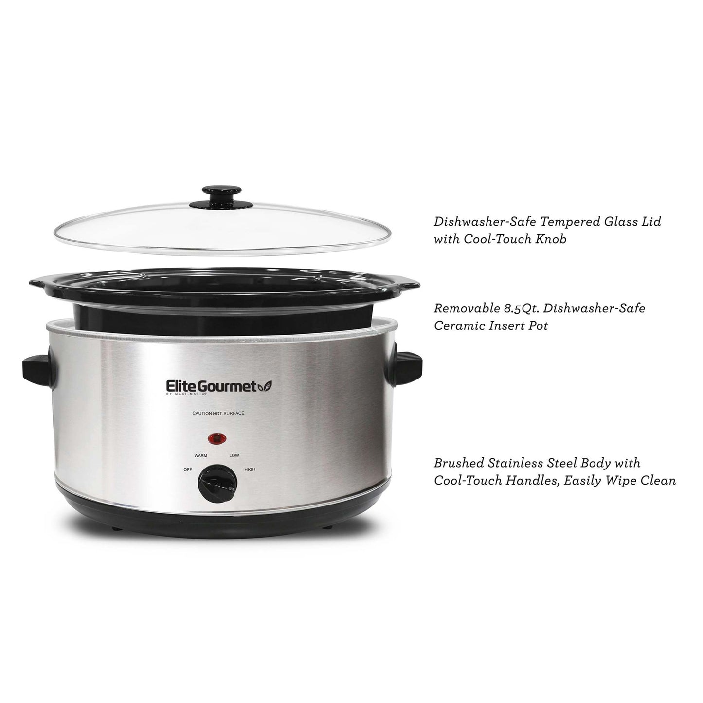 GOURMET DELUXE SIZED 8.5QT STAINLESS STEEL SLOW COOKER