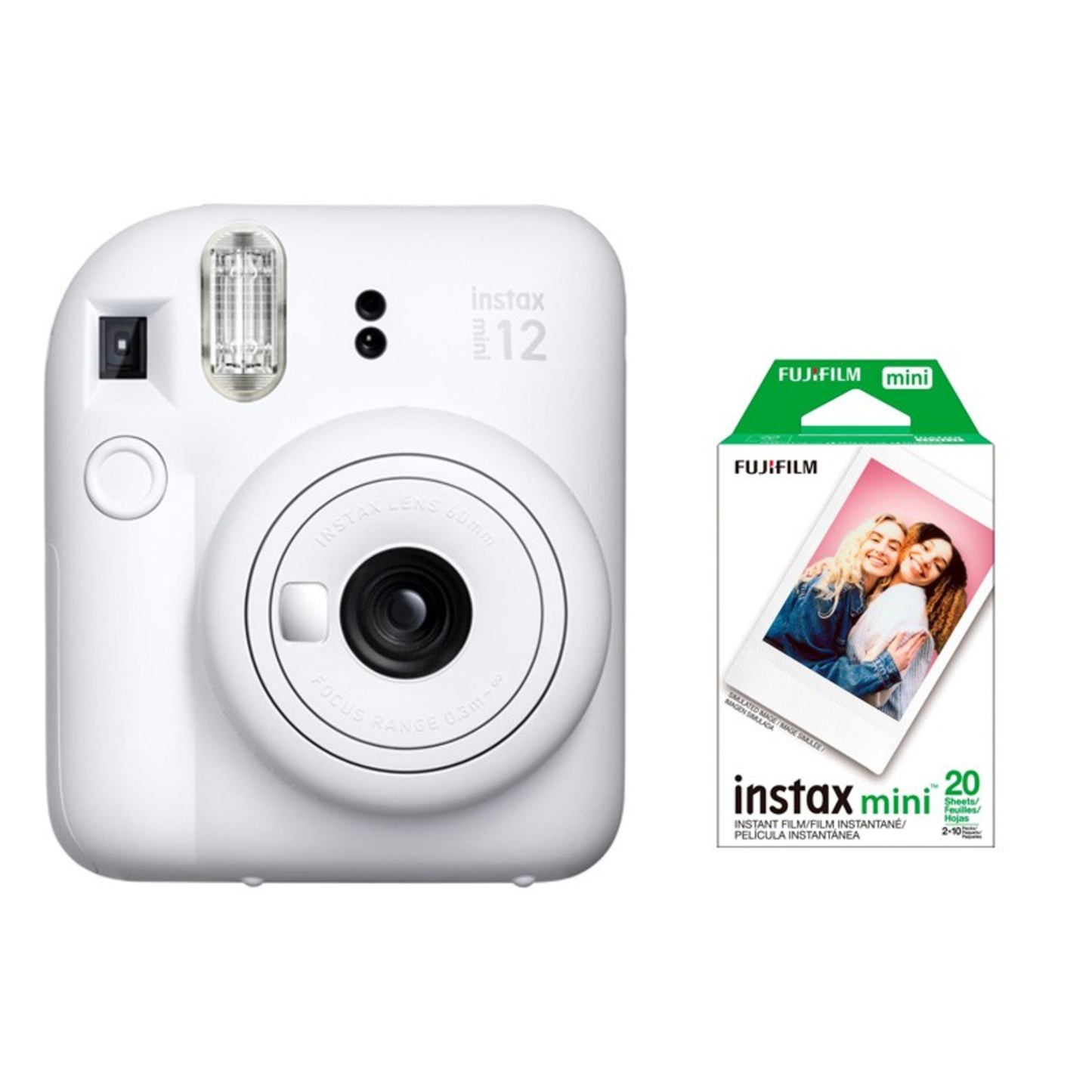 INSTAX MINI 12 INSTANT CAMERA WITH 20 PACK FILM, CLAY WHITE KIT