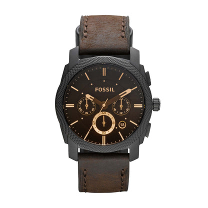 MENS MACHINE MID-SIZED LEATHER STRAP WATCH