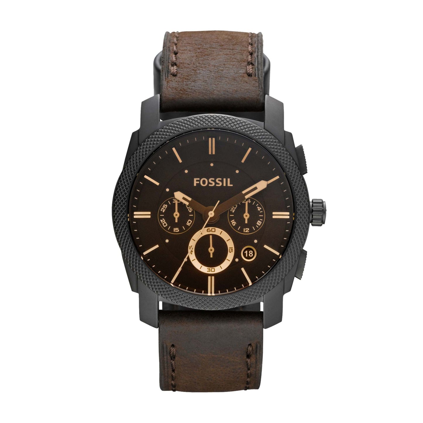 MENS MACHINE MID-SIZED LEATHER STRAP WATCH