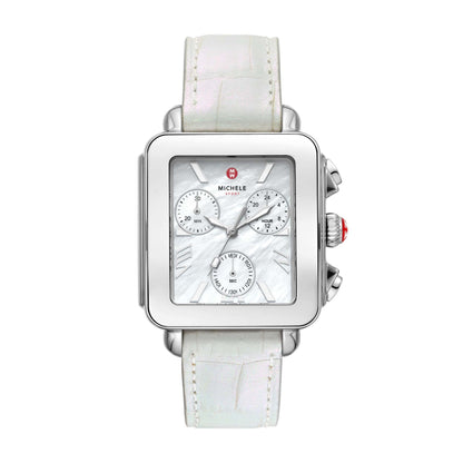 LADIES' DECO SPORT CHRONOGRAPH SS LEATHER WATCH, MOP DIAL