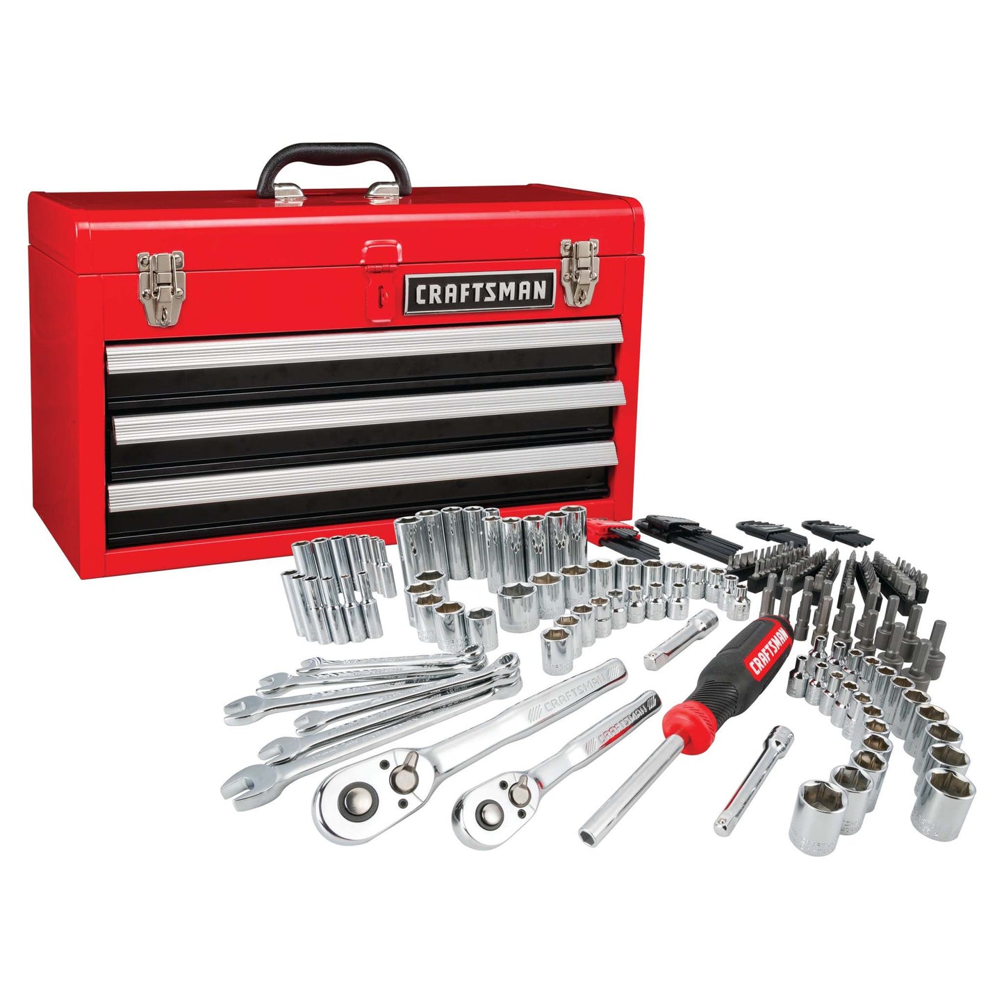 224PC 1/4" & 3/8" DRIVE MECHANICS TOOL SET W/ METAL TOOL BOX
