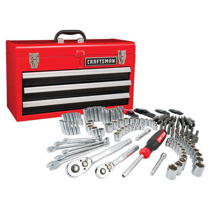 224PC 1/4" & 3/8" DRIVE MECHANICS TOOL SET W/ METAL TOOL BOX
