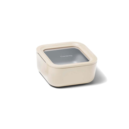 4.4 CUP GLASS FOOD CONTAINER SQUARE SHAPE W/ LID CREAM