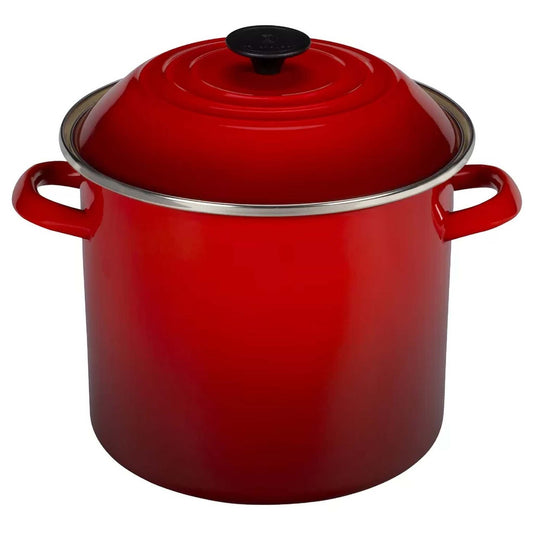 6QT ENAMEL ON STEEL COVERED STOCKPOT CERISE