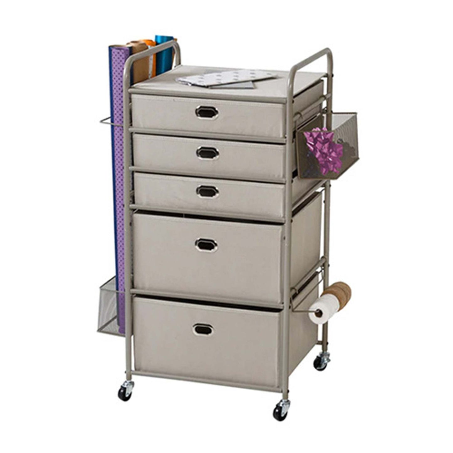 WRAPPING PAPER STORAGE CART W/ WHEELS GRAY