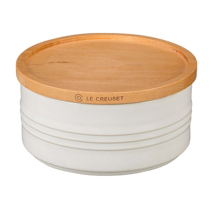 23OZ STONEWARE STORAGE CANISTER W/ WOOD LID