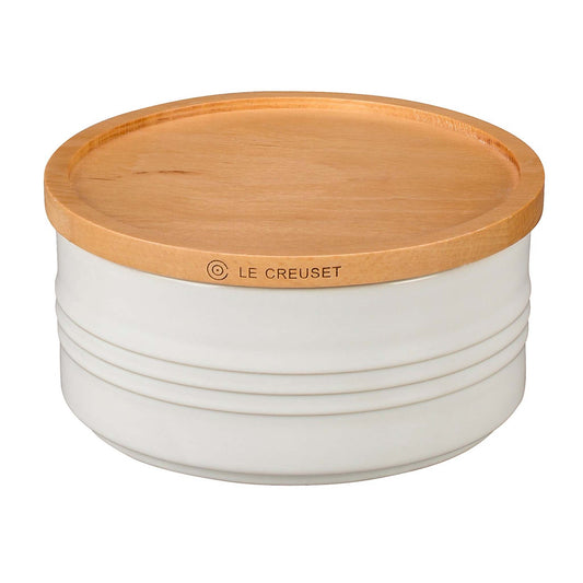 23OZ STONEWARE STORAGE CANISTER W/ WOOD LID