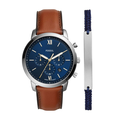MEN'S NEUTRA CHRONOGRAPH LEATHER STRAP WATCH & BRACELET SET