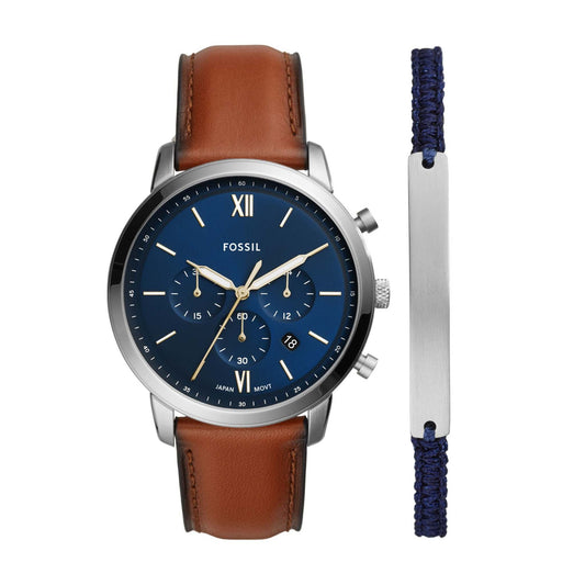 MEN'S NEUTRA CHRONOGRAPH LEATHER STRAP WATCH & BRACELET SET