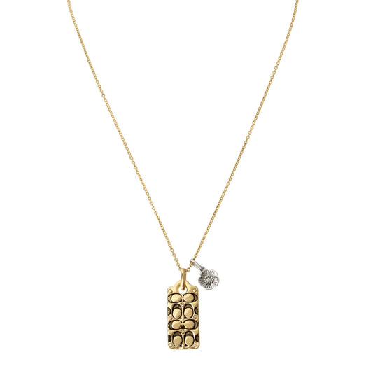 QUILTED C CRYSTAL TAG PENDANT NECKLACE