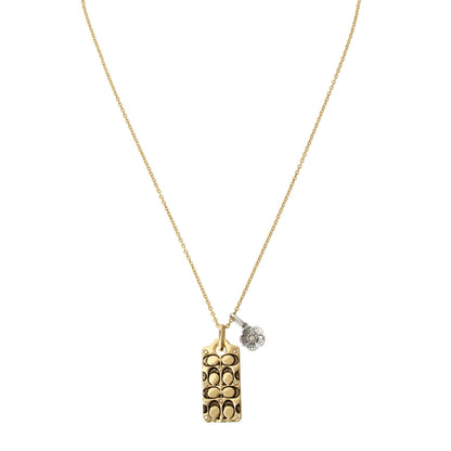 QUILTED C CRYSTAL TAG PENDANT NECKLACE