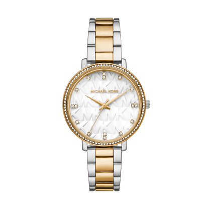 LADIES' PYPER TWO-TONE STAINLESS STEEL WATCH, MK LOGO DIAL
