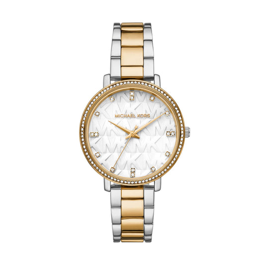LADIES' PYPER TWO-TONE STAINLESS STEEL WATCH, MK LOGO DIAL