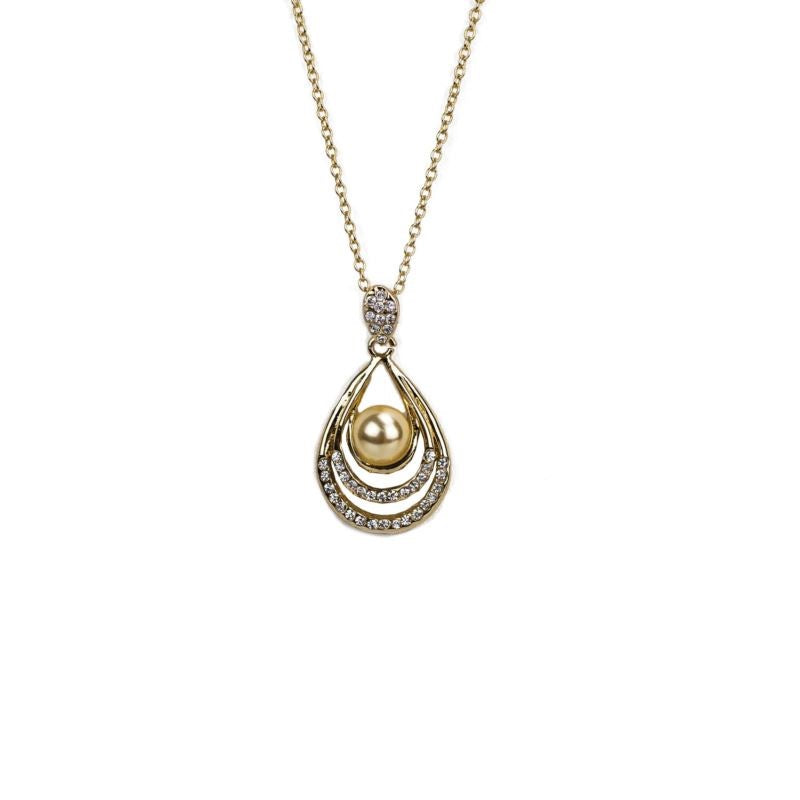 PEARL AND CRYSTAL TEARDROP PENDANT