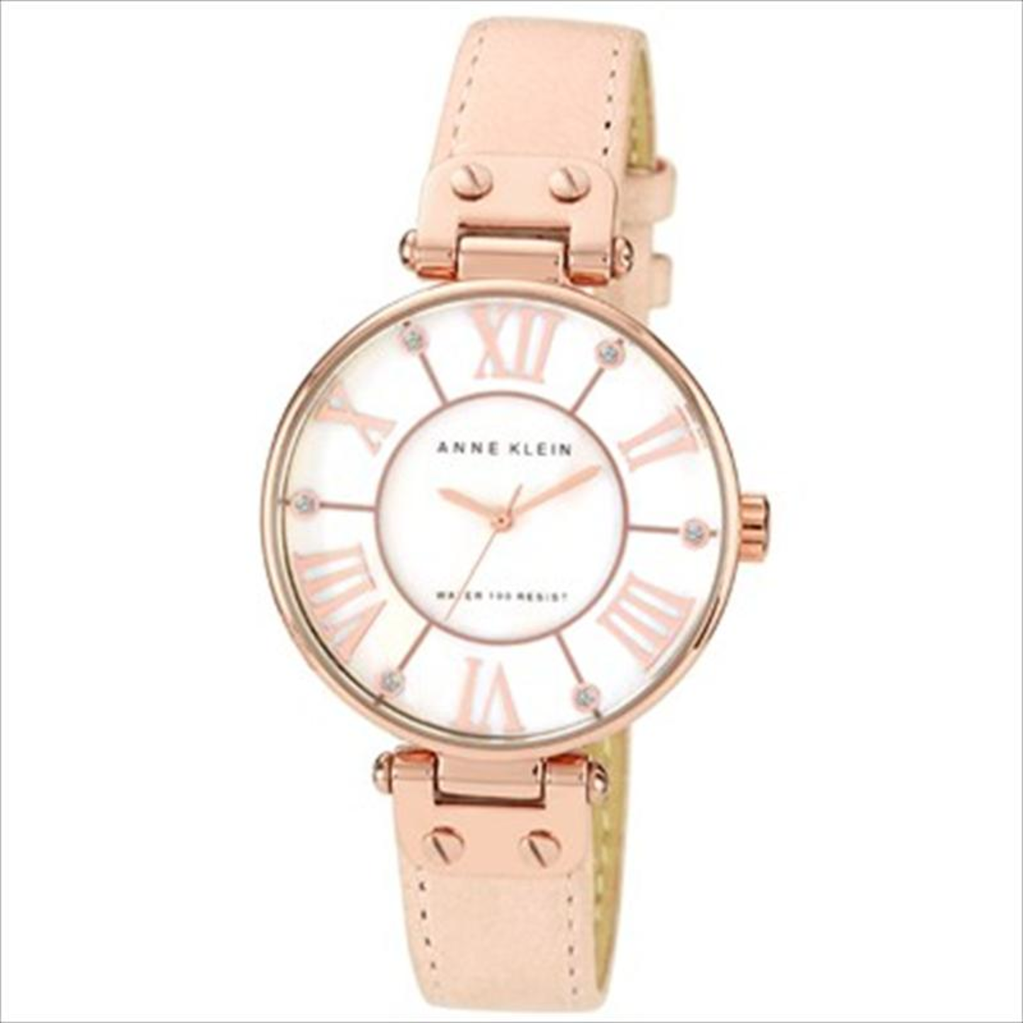 34MM LADIES PINK LEATHER STRAP WATCH