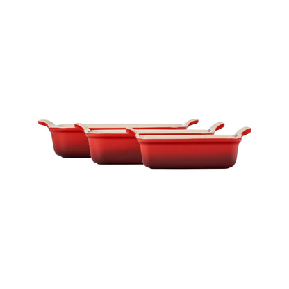 3PC HERITAGE STONEWARE RECTANGULAR BAKING DISH SET CERISE