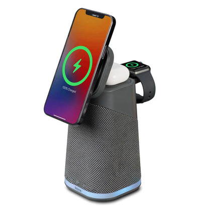 POWER TOWER TRIPLE WIRELESS CHARGING STAND W/ BLUETOOTH SPEAKER