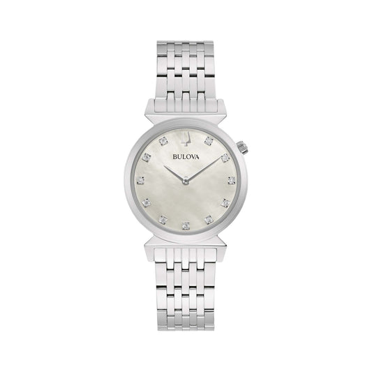 LADIES' REGATTA DIAMOND STAINLESS STEEL WATCH, MOP DIAL