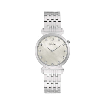 LADIES' REGATTA DIAMOND STAINLESS STEEL WATCH, MOP DIAL