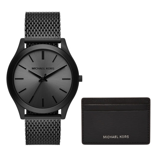 MEN'S RUNWAY ION-PLATED SS MILANESE WATCH W/ CARD CASE, DIAL