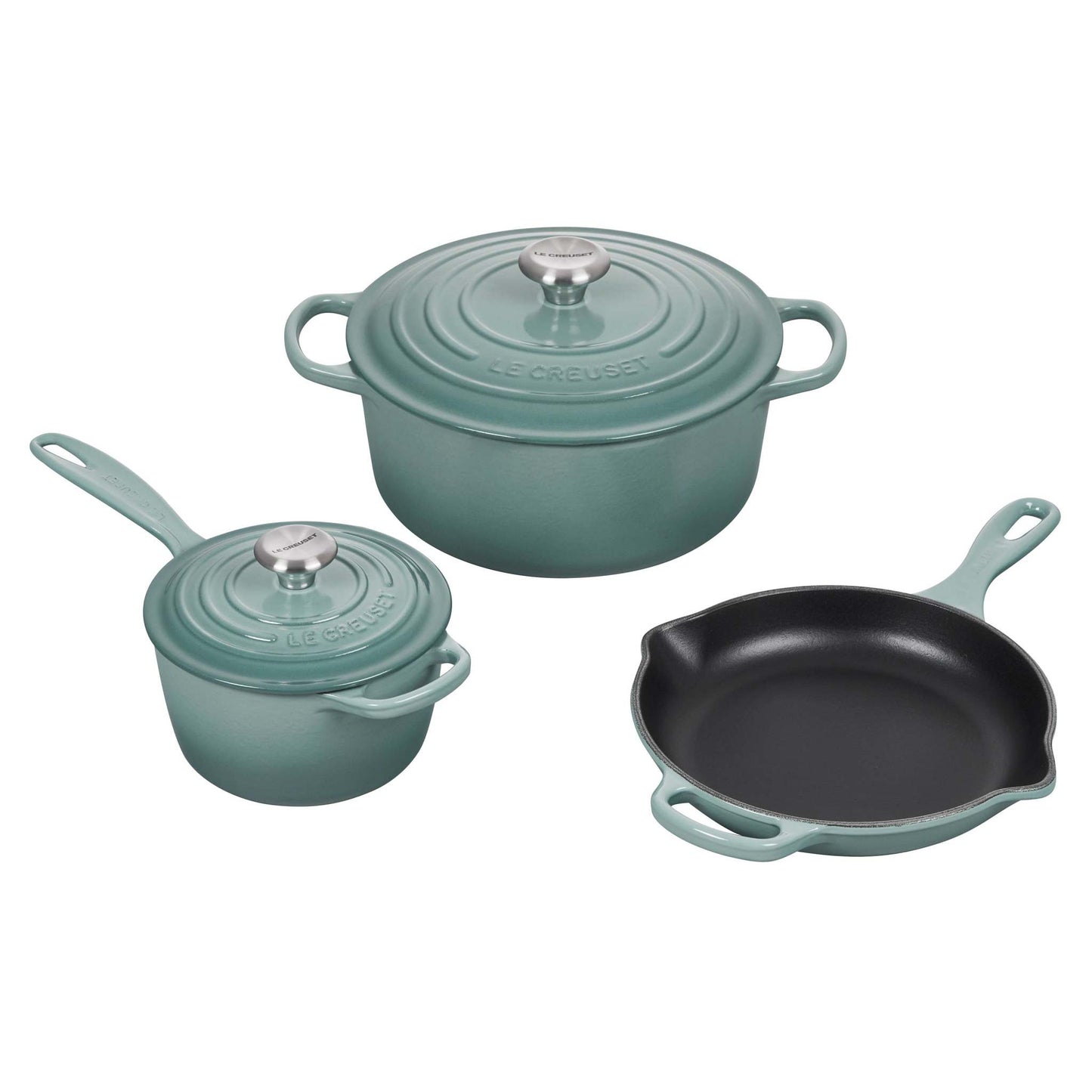 5PC SIGNATURE CAST IRON COOKWARE SET SEA SALT