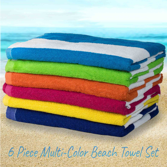 COPA CABANA STRIPE COTTON BEACH TOWEL SET - (6 PACK MULTI)