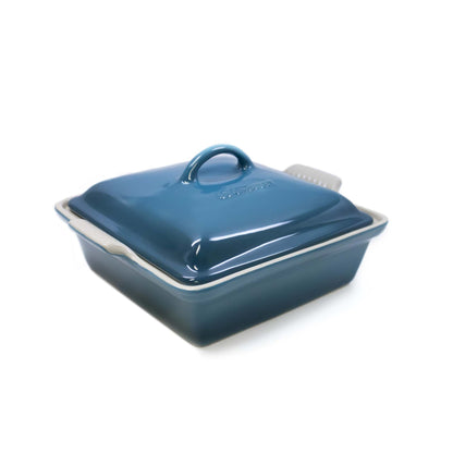 2QT HERITAGE STONEWARE SHALLOW COVERED SQUARE CASSEROLE