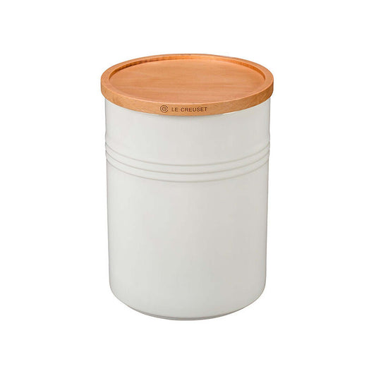 2.5QT STONEWARE STORAGE CANISTER W/ WOOD LID