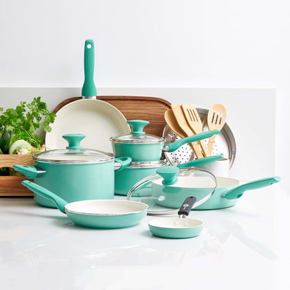RIO 16PC CERAMIC NONSTICK COOKWARE SET TURQUOISE