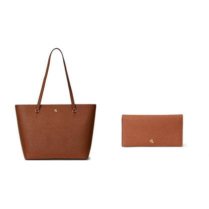 KARLY CROSSHATCH LEATHER SHOPPER AND WALLET TAN