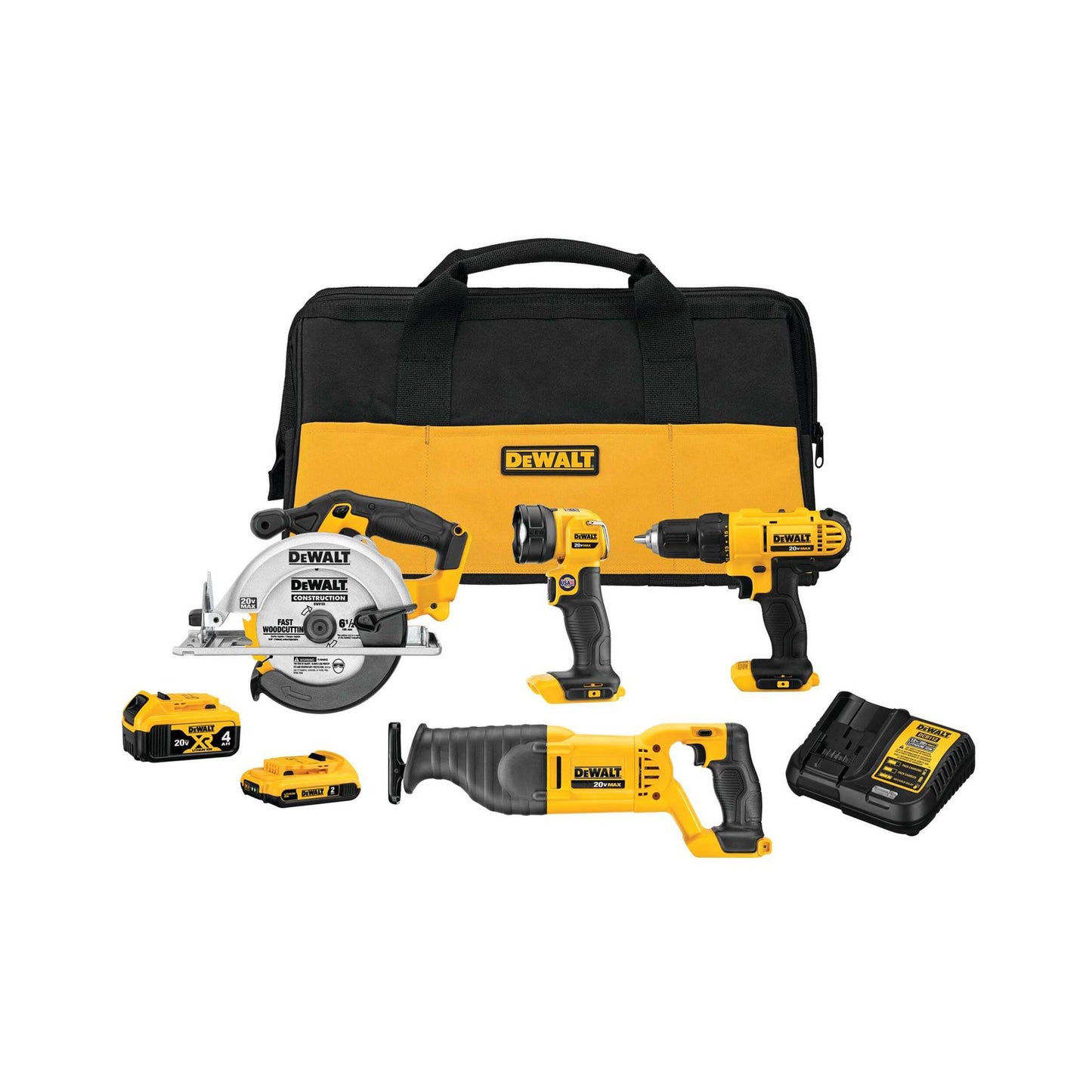 20V MAX CORDLESS 4-TOOL COMBO KIT - DRILL CIRCULAR SAW RECIP SAW WORKLIGHT