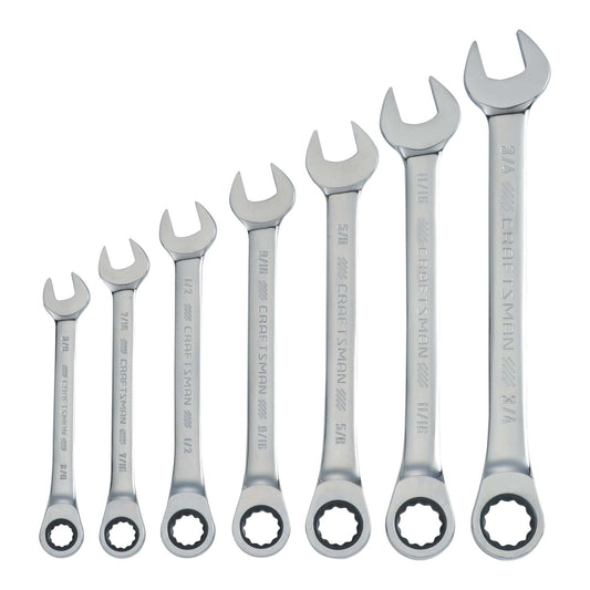 7PC SAE RATCHETING COMBINATION WRENCH SET