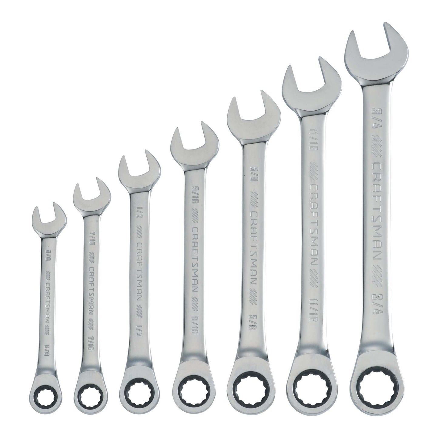 7PC SAE RATCHETING COMBINATION WRENCH SET