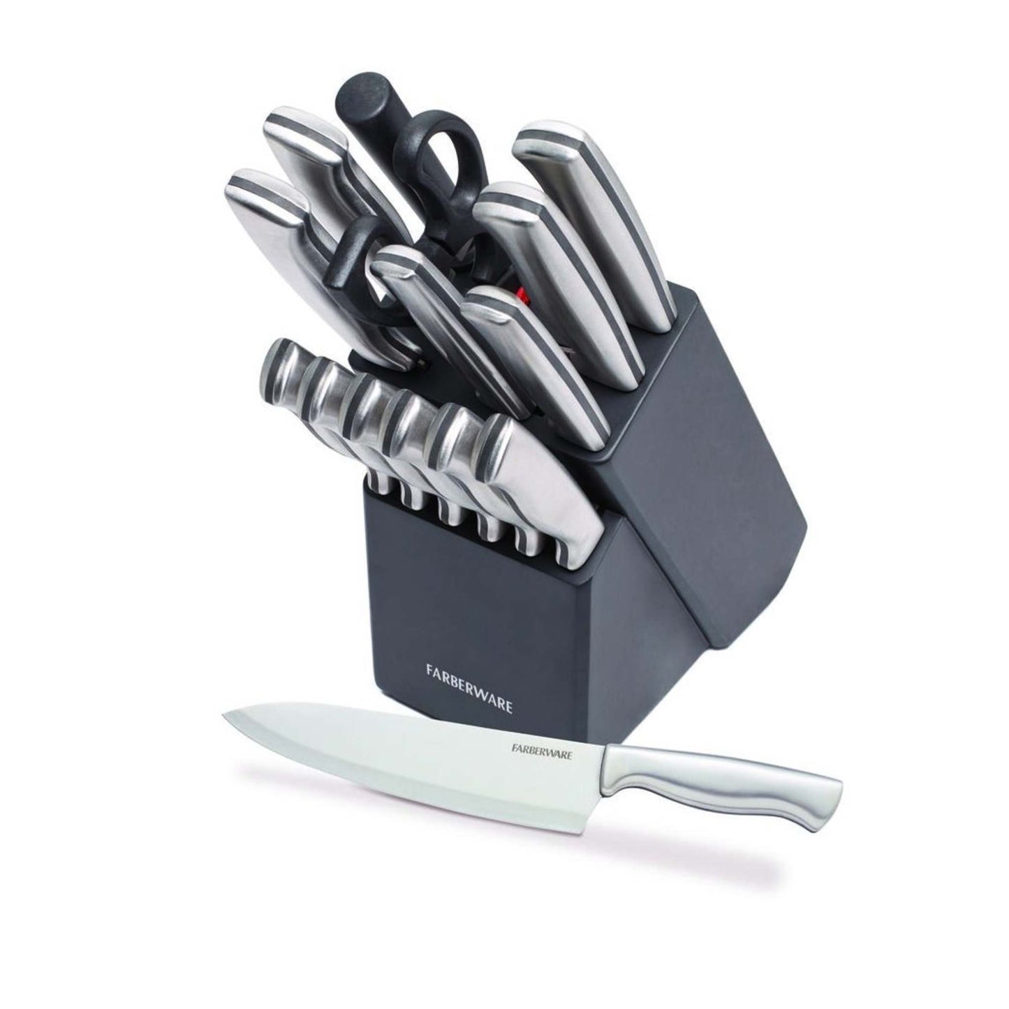 15PC STAMPED HIGH CARBON STAINLESS STEEL KNIFE BLOCK SET