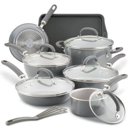 CREATE DELICIOUS 13PC ENAMELED ALUMINUM COOKWARE SHIMMER