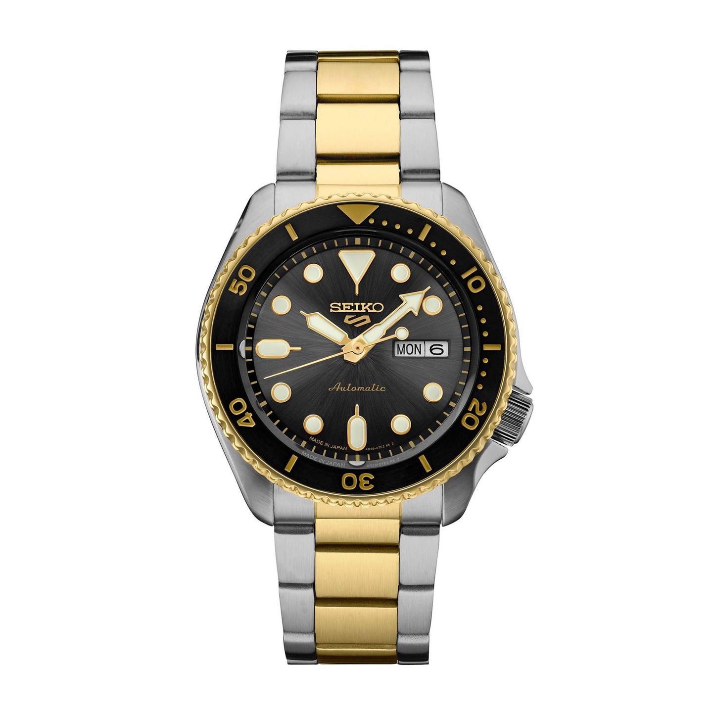 MEN'S SEIKO 5 SPORTS US SPECIAL CREATION AUTO 2-TONE SS WATCH, CHARCOAL DIAL