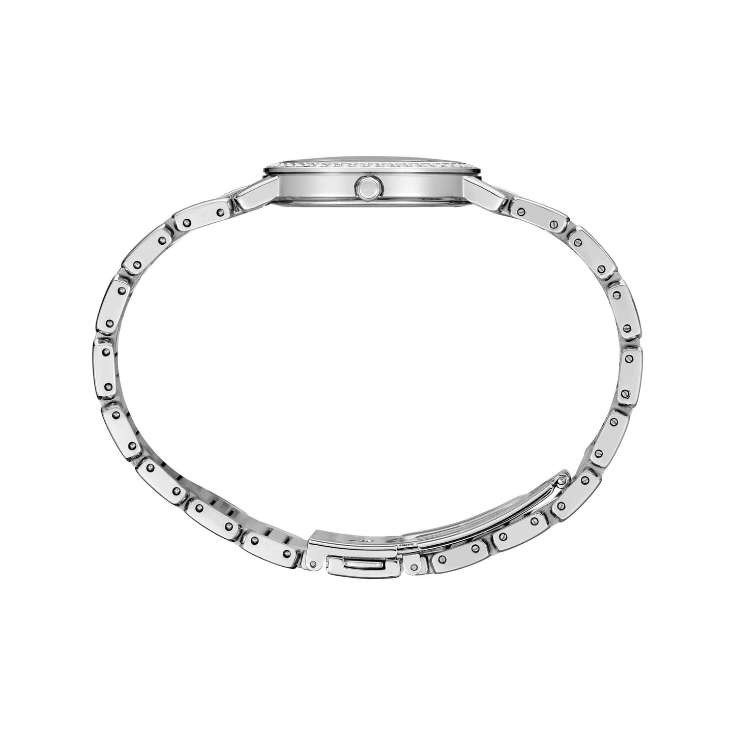 LADIES' CRYSTAL STAINLESS STEEL WATCH, MOTHER-OF-PEARL DIAL