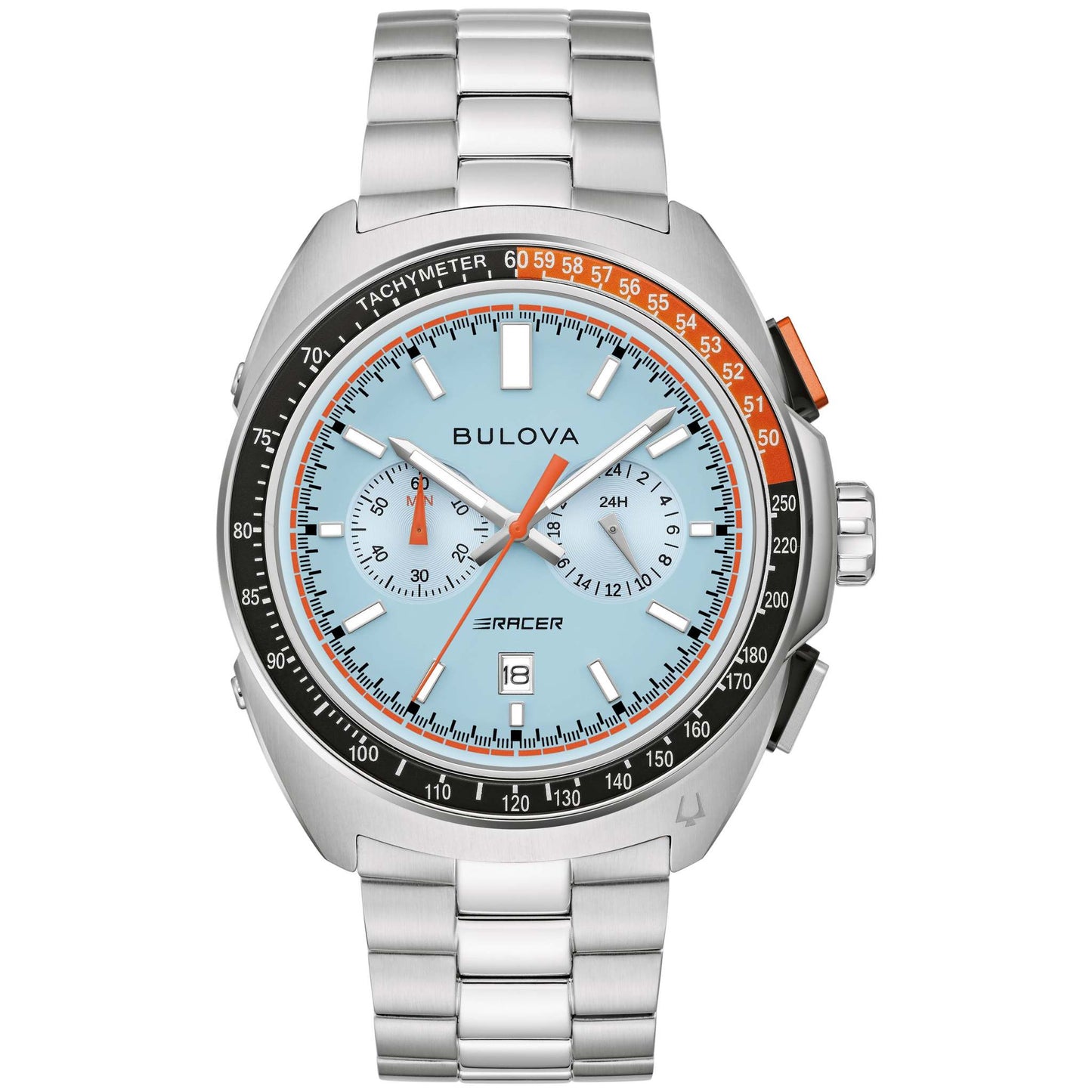 MEN'S RACER CHRONOGRAPH SILVER-TONE STAINLES STEEL WATCH, BLUE DIAL