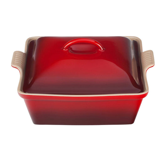 2.5QT HERITAGE STONEWARE COVERED SQUARE CASSEROLE CERISE