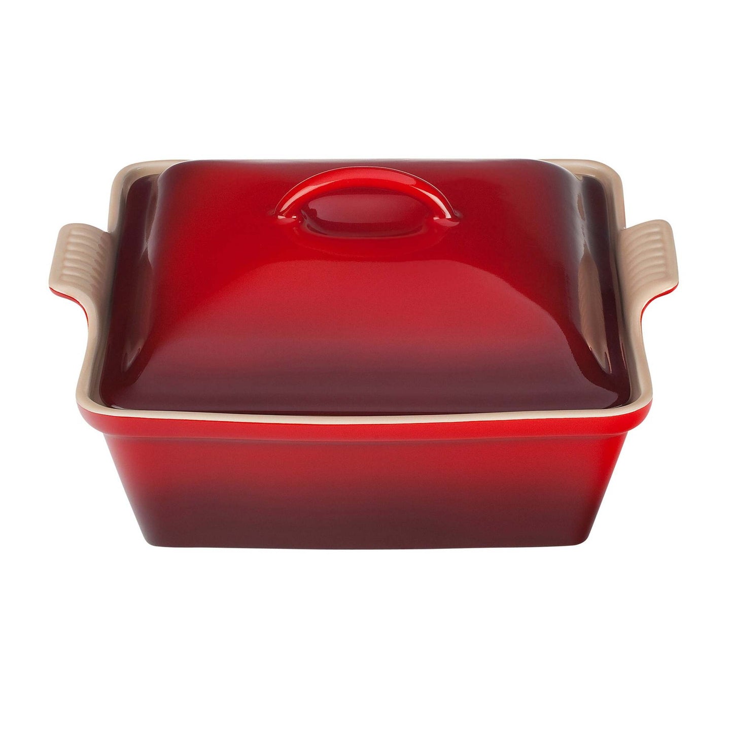 2.5QT HERITAGE STONEWARE COVERED SQUARE CASSEROLE CERISE