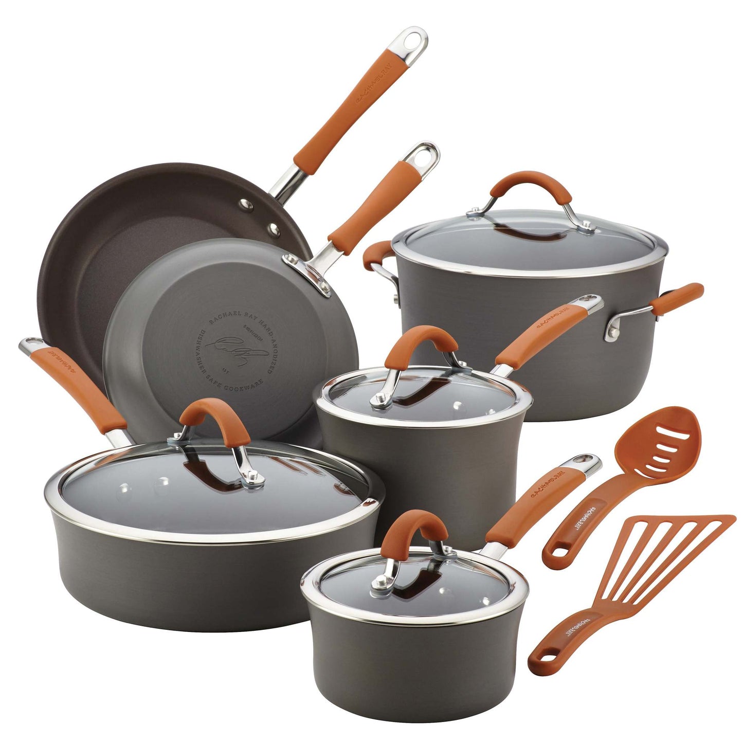 12PC CUCINA HARD-ANODIZED COOKWARE SET PUMPKIN HANDLES