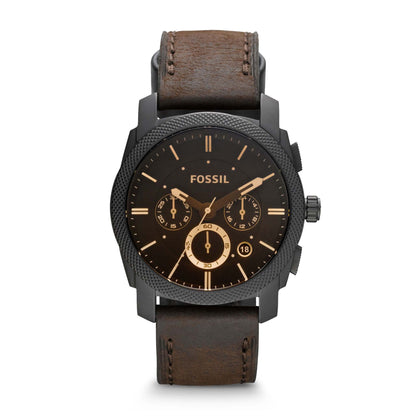 MENS MACHINE MID-SIZED LEATHER STRAP WATCH