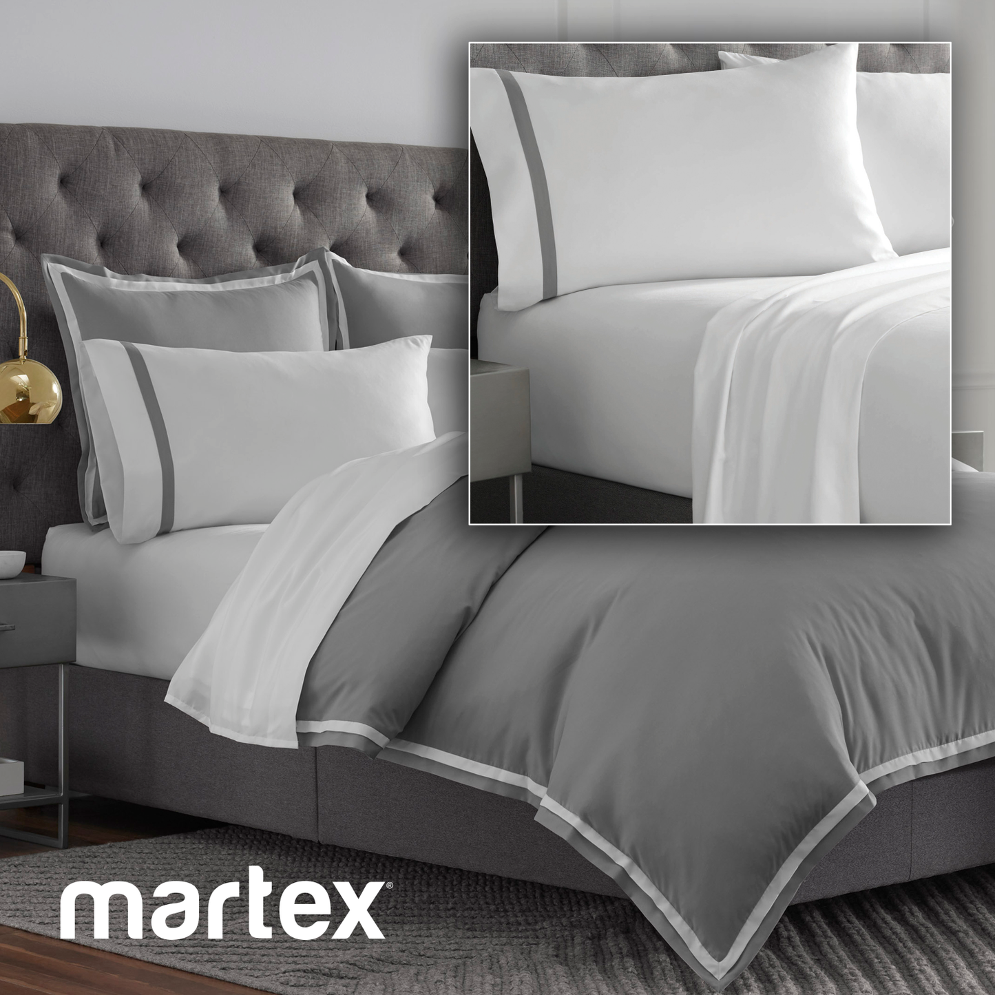 2000 SERIES ULTRA-SOFT MICRO BRUSHED QUEEN GRAY/WHITE DUVET COVER - (7PCS SET)