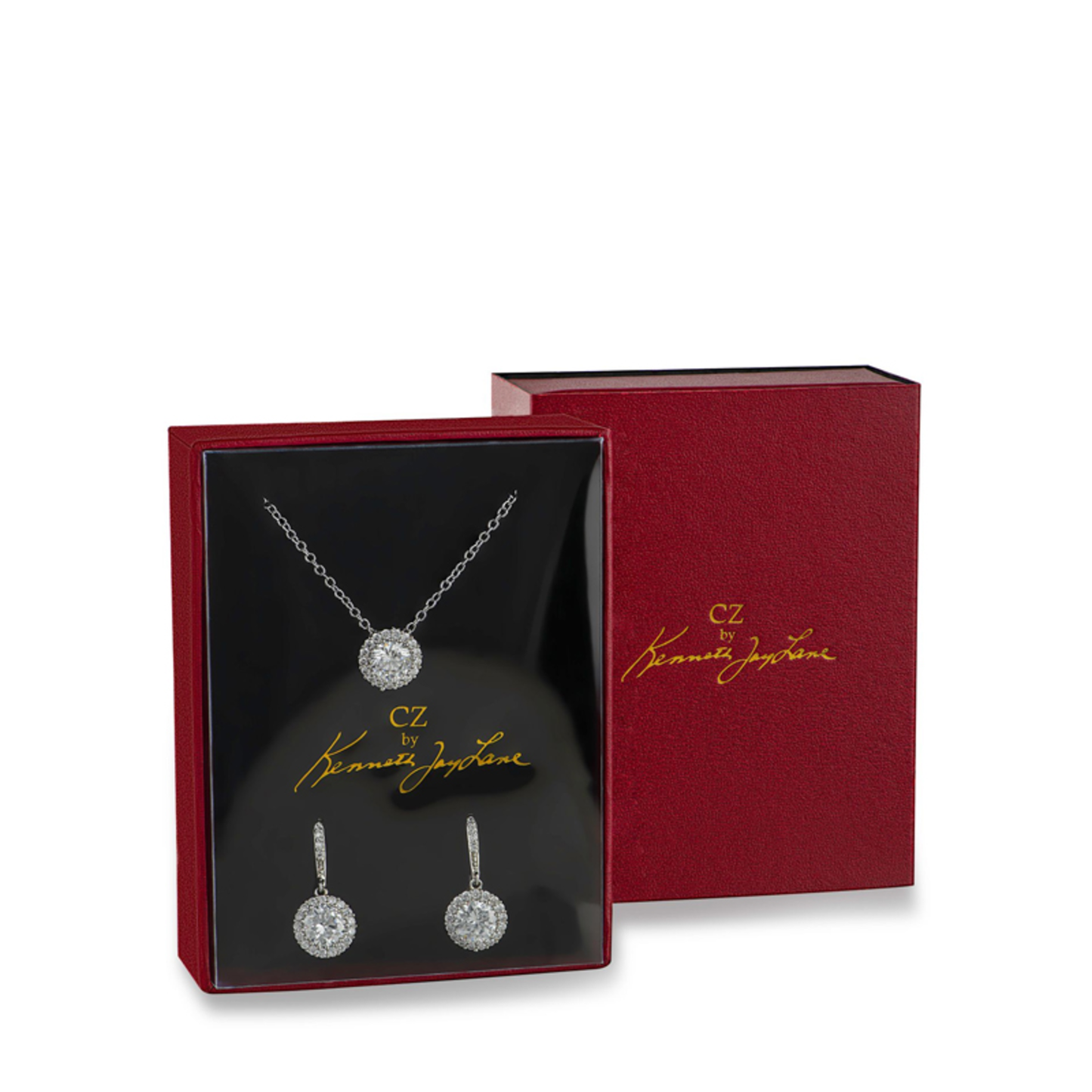 HALO CZ DROP EARRINGS AND NECKLACE BOX SET